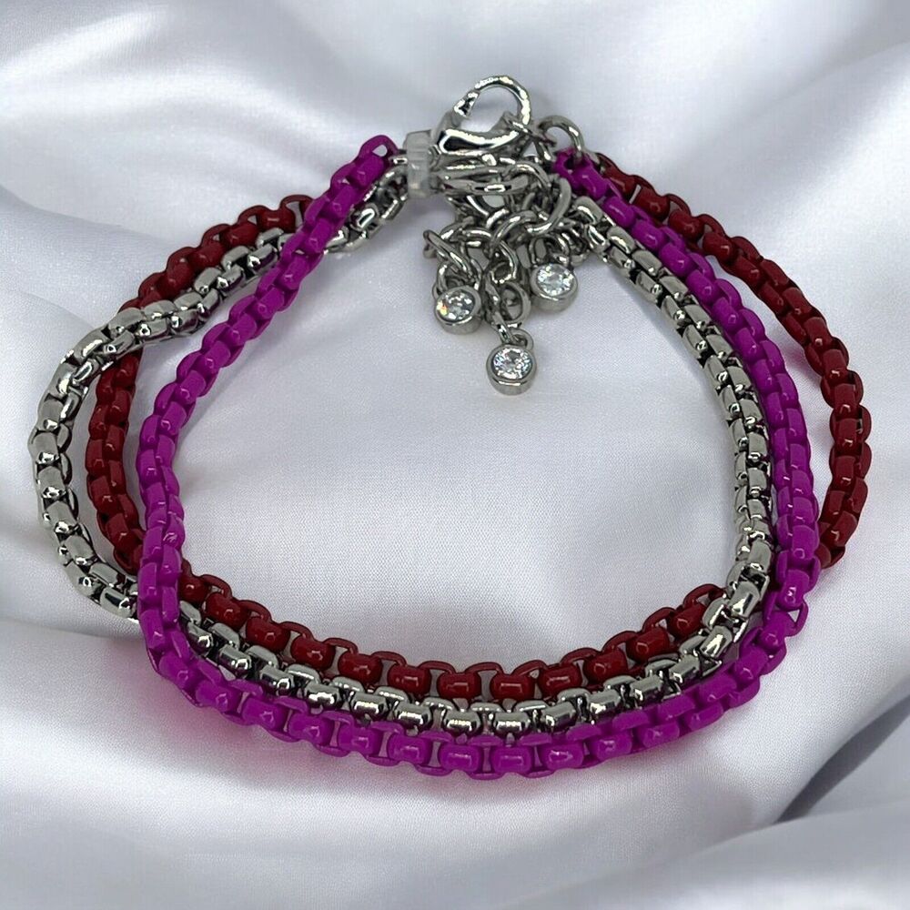 Silver Tone Beaded Bracelet (3 Piece Set) Stacking Fashion Stylish Trendy NEW